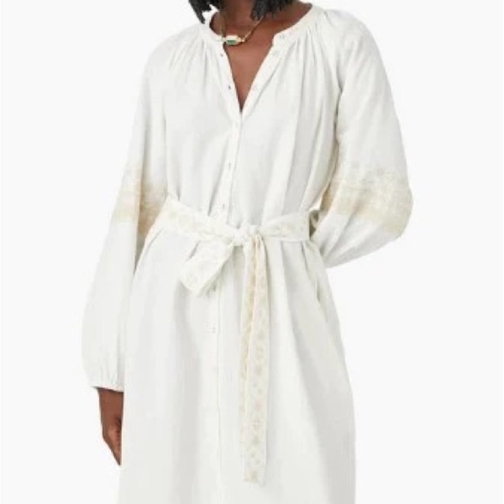 NWT $298 Sz XS S Xirena White Beige Embroidered Lilou Belted Midi Dress